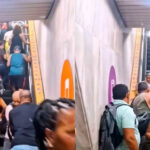 Vídeos do episódio começaram a circular nas redes sociais e mostram passageiros tentando subir enquanto a escada descia