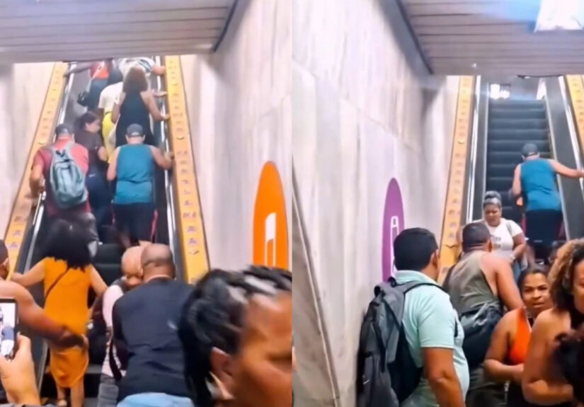 Vídeos do episódio começaram a circular nas redes sociais e mostram passageiros tentando subir enquanto a escada descia