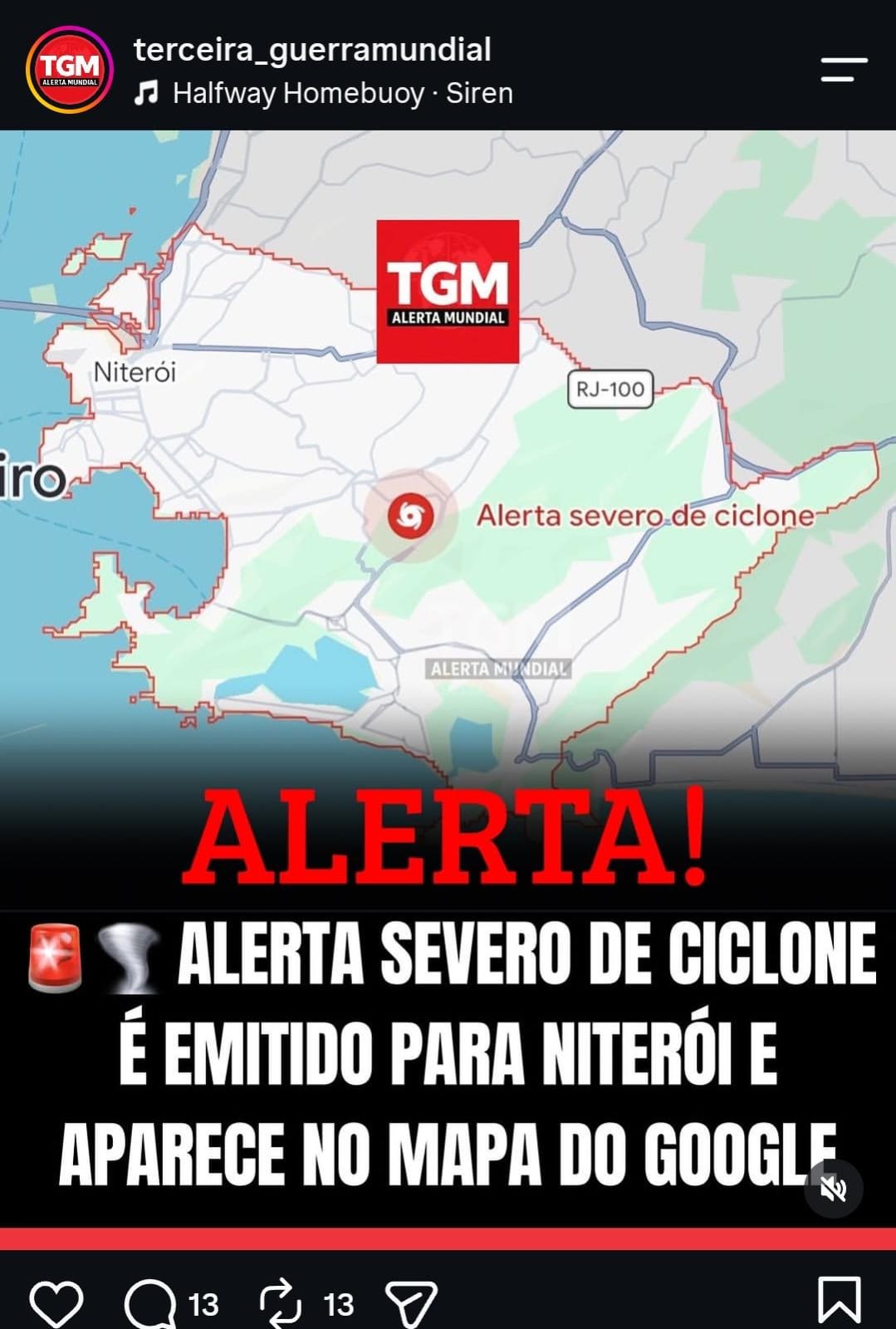SÓ UMA RESSACA: GOOGLE IMPLANTA ALERTA DE CICLONE FALSO EM NITERÓI E ASSUSTA MORADORES